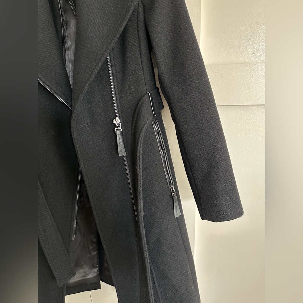Calvin Klein Petite Wool Blend Black Wrap Coat - Picture 3 of 8